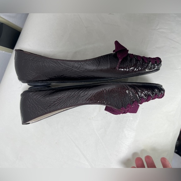 Maloles Zoe Ballet Flat in Plum Patent Sz 38 Made in Spain Ribbon Bow Detail - Picture 6 of 12